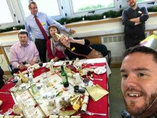 Colin taking a selfie of him and the Blind Veterans IT team ata Christmas meal